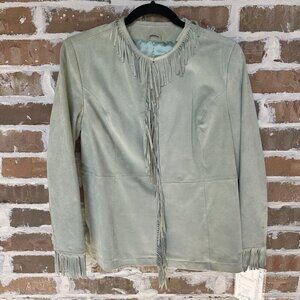 VTG Pamela McCoy Western Jacket Suede Leather Fringe Women's Green Size S‎ NWT